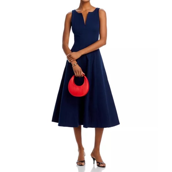 AQUA Sleeveless Fit and Flare Midi Dress - Elegant Navy Blue  ‼️uneven pockets‼️ - Picture 1 of 12